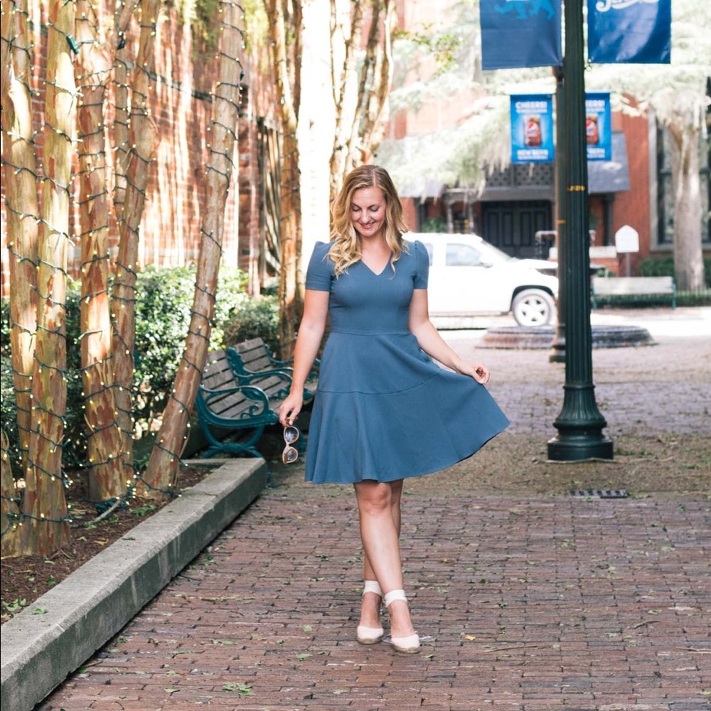 Gal Meets Glam Retro Blue Midi Dress Size 14
